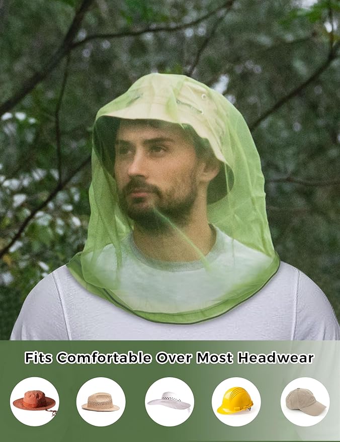 HENNCHEE Mosquito Head Net Mesh, Bug Net for Head, Extra Fine Holes Face Neck Protecting Net Outdoor Mosquito Proof with Carry Pouch