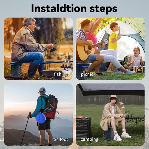 SUGOOE Collapsible Portable Stool, 440lbs Load Capacity Folding Stool with Adjustable Height, Carrying Strap - Telescoping Camping Stool for Camping, Hiking, Fishing, Travel, BBQ (Black)
