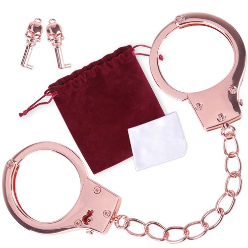 Bedsecret Metal Handcuffs with Two Skull Keys Upgrade Prop Handcuffs Toy Set (Rose) Including Decorative Bag and Cleaning Cloth