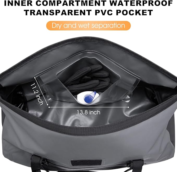 Motorcycle Dry Bag, Waterproof Duffel Bag & Roll-top Dry Duffel Bag, Motorcycle Luggage Travel Bag with Air Valve & Quick-adjust Straps For Riding,Travel, Grey，70L