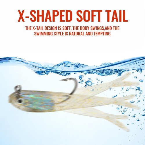 10 Pcs Pre-Rigged Jig Head Soft Fishing Lures kit, Flexible X-Tail Soft Plastic Swimbaits Special Tail Fishing Bait for Bass Trout Fishing for Freshwater Saltwater