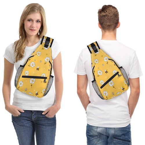 UOYO Cute Bee Sling Bag, Flower Daisy Crossbody Shoulder Backpack Chest Bag Travel Casual Daypacks for Women Men