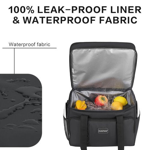 Hulongo Insulated Soft Cooler Bag, Large Ice Coolers Soft Sided Ice Chest for Beach, Camping, Car, Collapsible and Portable, 42L, 60Cans, Black