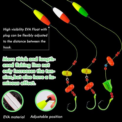 Eupheng Catfish Float Rigs, Catfishing Tackle Floats with Rattler Beads Snaps, Colorful Santee Cooper Rigs for Catfish Fishing 5/0 6/0 8/0 Glow in Dark Circle Hooks(6PCS)