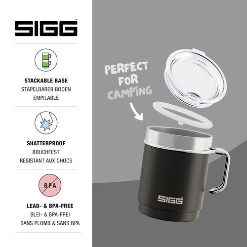 SIGG - Insulated Camping Mug - Double - Wall Travel Mug with Lid - Dishwasher Safe - BPA-free - Stackable - Night Black - 10 Oz