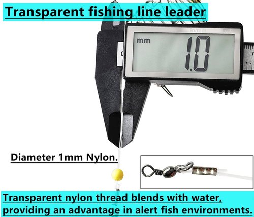 Drchoer Carp Fishing Bait Cage: 10-Piece Stainless Steel Carp Rig Feeder - Catfish Bait Holder Fishing Rig Attachment (Transparent Line Leader(1mm), Medium)