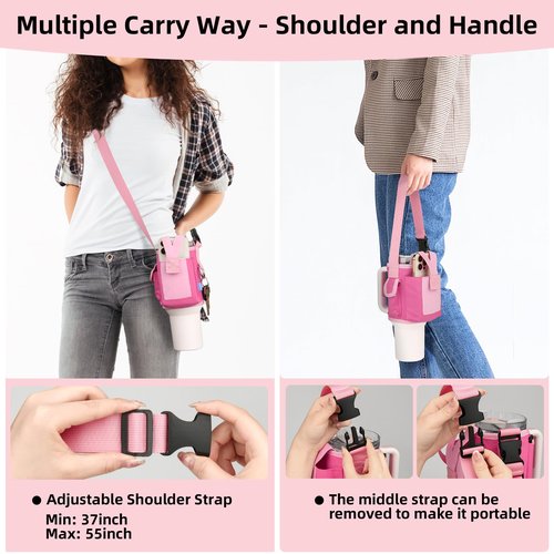 Xxerciz Water Bottle Carrier Bag with Phone Pocket for Stanley 40 oz Tumbler with Handle, Nylon Water Bottle Holder Pouch with Adjustable Strap for Stanley Cup Accessories