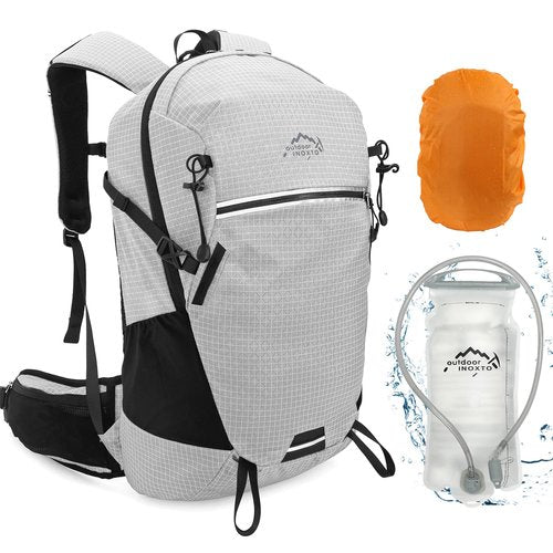 IX INOXTO Hydration Pack, 25L Hiking Backpack with 3L Water Bladder and Rain Cover, Lightweight Hydration Pack for Hiking, Cycling, Climbing, Camping (Grey)
