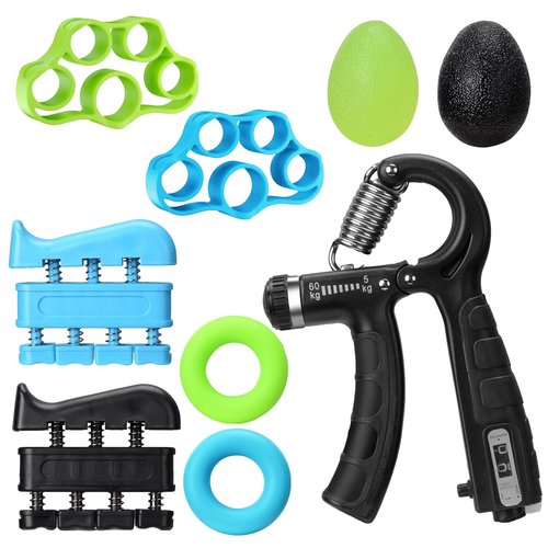 Grip Strength Trainer Kit 9 Pack with Forearm Strengthener, Countable Hand Grip Strengthener,Hand Extension Exerciser, Stress Relief Ball, Grip Ring