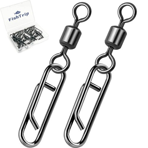 FishTrip Fishing Swivel Clips Power Clip,50pcs Rolling Swivels with Speed Clip Snaps,Quick Change Connector Saltwater Freshwater for Rigs Lures 5#
