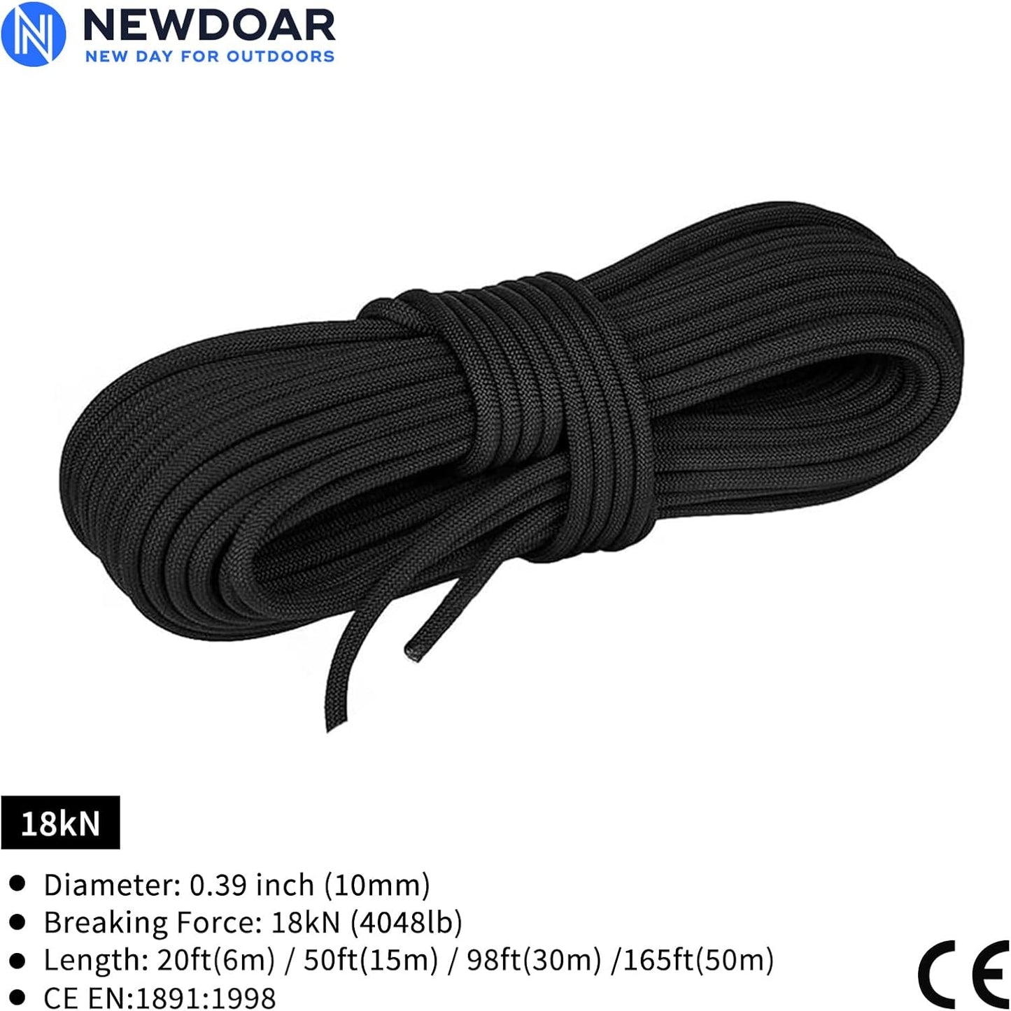 NewDoar 8mm Climbing Accessory Cord High Strength Rope Equipment for Mountain Climb, Fire Rescue Escape, Outdoor Survival, Camping (Polyester 20ft)