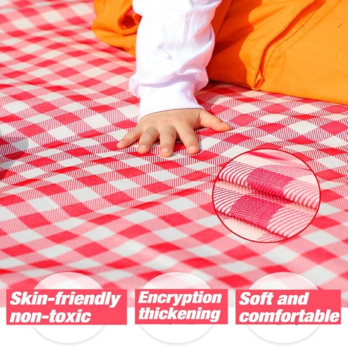 Outdoor Picnic Blanket, XL Foldable Waterproof Sand Beach Mat , in Large 80x60in and Extra Large 80x80infor Beach Camping Hiking Travel Family Concerts Portable Beach Blankets (Classic Red Check)