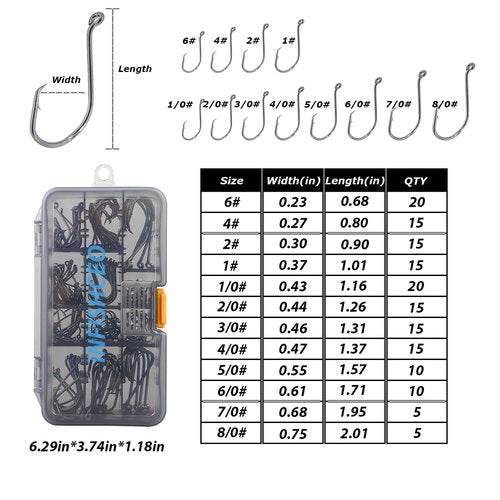 INFISHCEO Fishing Hooks Set High Carbon Steel Catfish Bulk Strong Circle Fishing Hooks Mixed Size for Saltwater Freshwater 161PCS