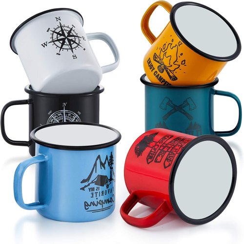 E-far Coffee Mug, 12 Ounce Enamel Coffee Tea Camping Cup Mugs, Red/Yellow/Blue/Green, Healthy & Bright Colors - Set of 4