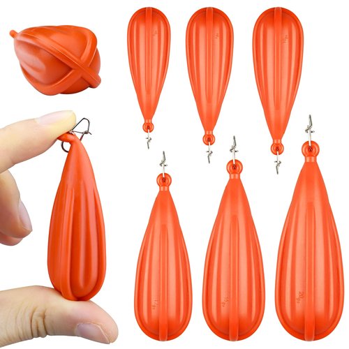Abvsdu 6 PCS Fishing Practice Plugs - 6 Mixed Sizes Orange Bait Casting Practice Plug, Suitable for Children to Improve Throwing Skills (1/5 oz, 1/4 oz, 3/8 oz, 2/5 oz, 1/3 oz, 3/4 oz)