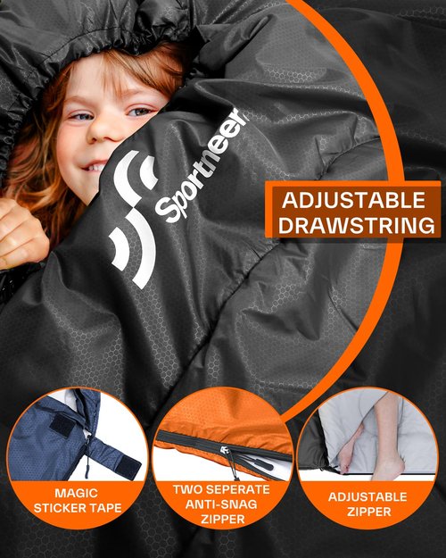 Sportneer Sleeping Bag, 3 Seasons Warm Cold Weather Sleeping Bags for Adults Kids Boys Girls with Compression Sack- Lightweight Camping Essentials Gear Accessories, Backpacking, Hiking (Black)