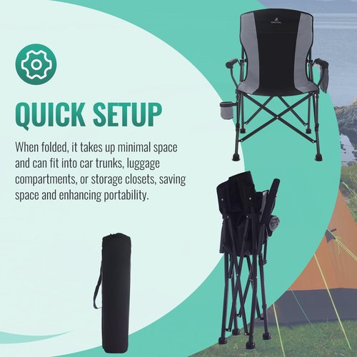 QAOYAL Camping Chairs for Adults, Heavy Duty Support 300 LBS Lawn Folding Chairs with Side Pocket & Cup Holder, for Camping, Fishing, Sports Event (Black&Grey)