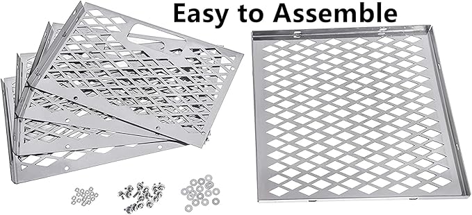 BBQ-PLUS Charcoal Firebox Basket and Smoker Door Clamps for Oklahoma Highland Bandera Longhorn,Charcoal Box,Fire Basket and Latches for Most Offset Smoker Grill,12 W x 12 D x 7.5 H,Stainless Steel