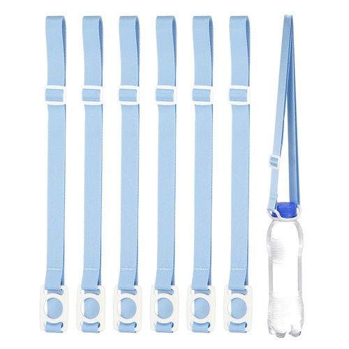 PATIKIL 2.5CM Water Bottle Lanyard, 6 Pcs Adjustable Holder Shoulder Strap with White Ring Buckle Carrier Clips for Hiking Walking Outdoor, Blue