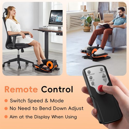 Under Desk Elliptical Machine, Morelax Ellipse Leg Exerciser for Seniors Fully Assembled, Quiet & Portable Electric Seated Pedal Exerciser with Remote Control & 12 Adjustable Speeds (Orange)