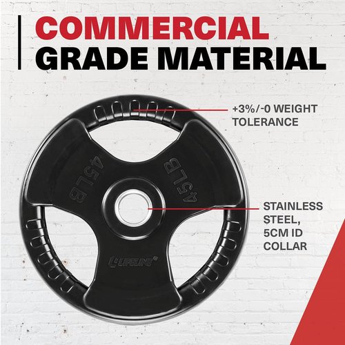 Lifeline Fitness Rubber Grip Plates For Olympic Barbell - 2" Weight Plates for Home or Gym - Strength Training Single Plates - 2.5/5/10/25/35/45 LB Options