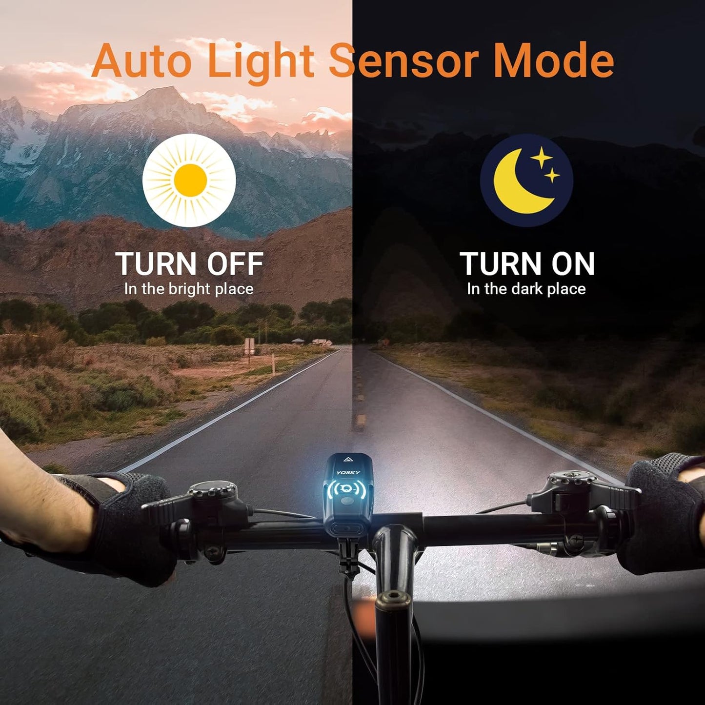 Yosky USB Rechargeable Bike Light Set - EVO 5400mAh Smart Bike Headlight and Tail Light - Super Bright Bike Light Front and Back for Adults Kids Men Women Night Riding