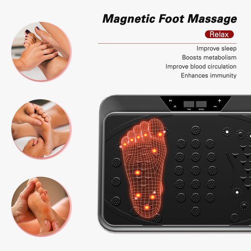 soges Vibration Plate Exercise Machine with Resistance Bands, Vibrating Plate for Lymphatic Drainage, Whole Body Vibrate Equipment, Weight Loss Home Fitness Workout, Black