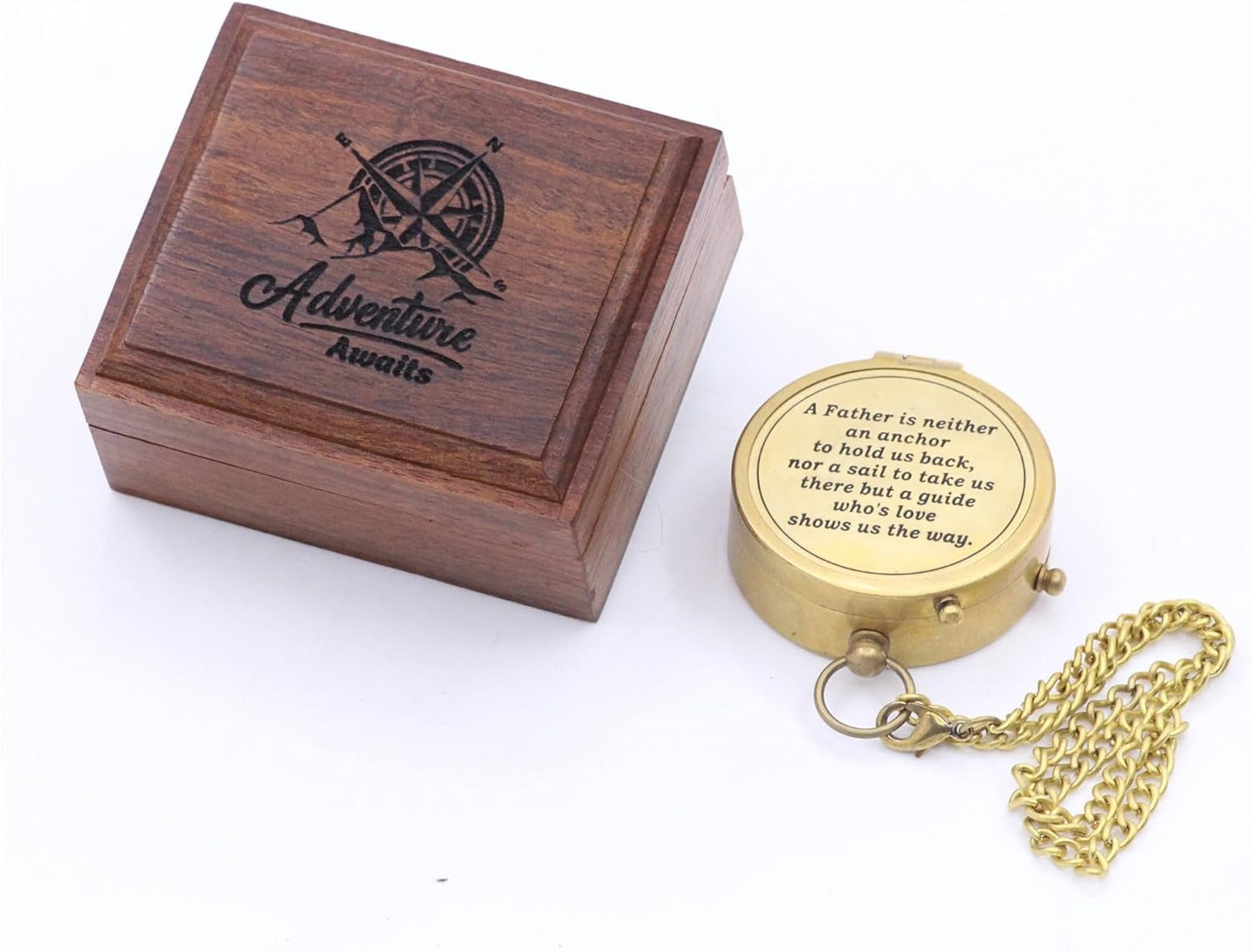 RII Antique Nautical Vintage Directional Magnetic Compass with Famous Scripture Quote Engraved Baptism Gifts with Leather Case or Wooden Case for Dad from Son, Daughter