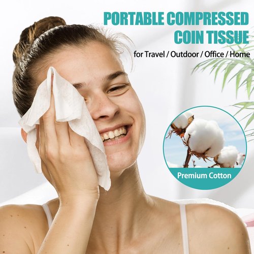 Khrgovd 100PCS Compressed Towel Tablets Mini Disposable Compressed Towel Tablets，Bulk Coin Tissues，Disposable and portable face towels suitable for travel, Camping, Sports, Beauty Salons, Home use