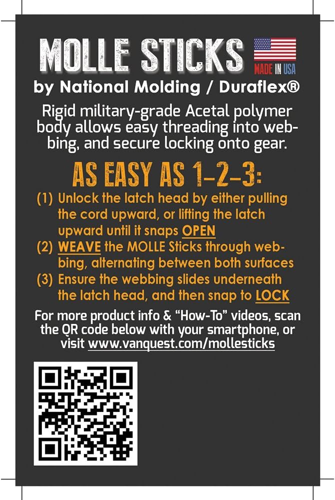 VANQUEST 5" MOLLE Sticks - Durable 4 Pack for Tactical Gear & Outdoor Use
