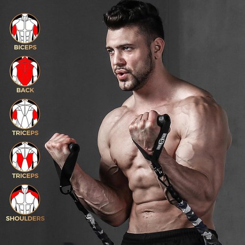 INNSTAR Upgraded Heavy Duty Exercise Handles, Cable Machine Attachments Resistance Bands With Solid ABS Core Grips, Fitness Strap Stirrup Handle Cable Attachment