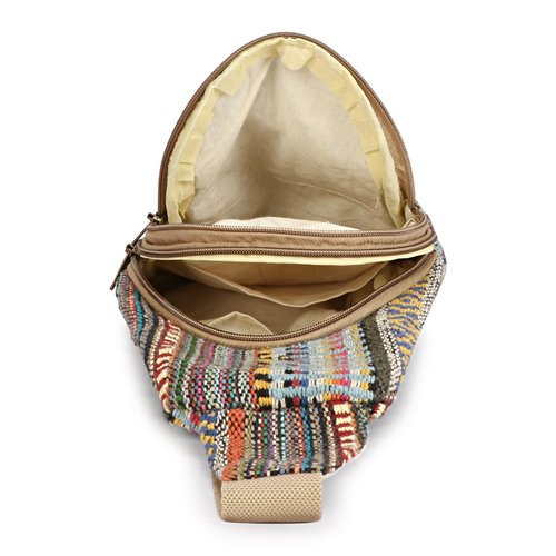 LONGING TO BUY Hemp Sling Backpack- Hemp Cross body Bag- Hemp Shoulder Backpack Adjustable Strap for Men & Women (Light Multicolored-1), Large