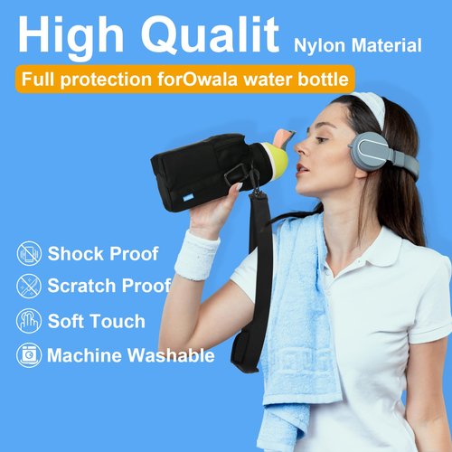 Xxerciz Water Bottle Carrier Bag for Owala FreeSip 24oz 32oz Water Bottle, Portable Water Bottle Holder with Phone Pocket Adjustable Shoulder Strap Carabiner for Walking Camping Hiking (Black)