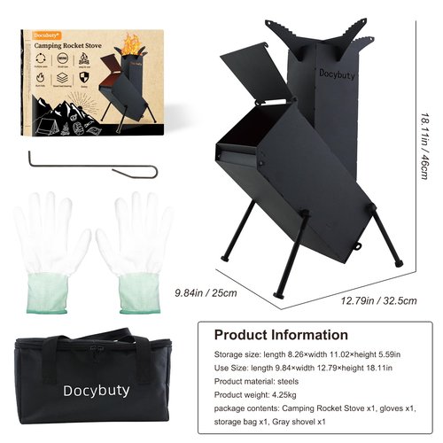 Rocket Stove Wood Burning Camp Stove Rocket Stove for Cooking Portable Wood Mini Burning Stove, Fire Camping Stove for Cooking backyard cooking Camping grill outdoor events BBQ Comes with storage bag