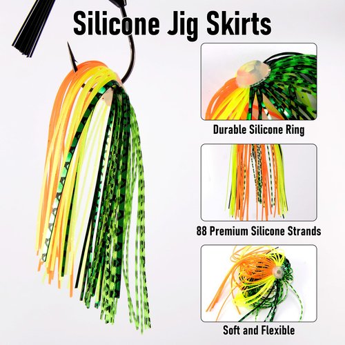 Dr.Fish 15 Pack Replacement Jig Skirts 88-Strands Silicone Fishing Umbrella Skirts Quick Change for Spinnerbaits Bass Jig Lures Making Accessories Chartreuse
