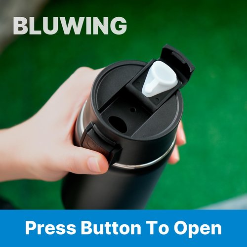 Bluwing Auto Flip Lid for Hydro Flask 12 16 18 20 32 40 64oz Wide Mouth Water Bottles, Replacement Lid Cap with Button Lock for Thermoflask, koodee, Iron Flask and Other Wide Mouth Bottles