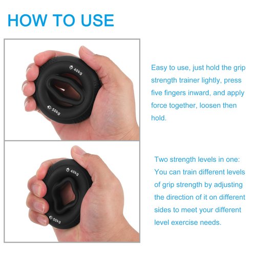uxcell Hand Grip Strengtheners, 40-50kg Silicone Grip Strength Training for Stress Relieve & Rock Climbing, Black