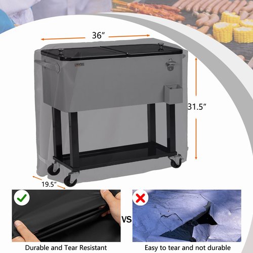 Cooler Cart Cover Waterproof, Universal Patio Cooler Cover for 80-100 Qt Patio Rolling Ice Chest Cart, 600D Oxford Fabric UV-Resistant Outdoor Bar Cart Covers (Black)