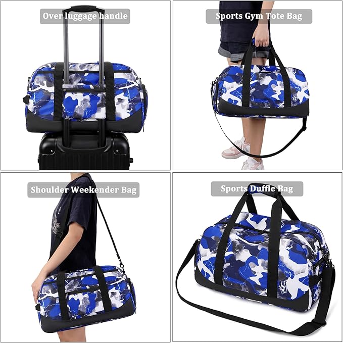 JIANYA Kids Overnight Duffle Bag Boys Sports Bag Gymnastics Bag with Shoe Compartment & Wet Pocket, Carry On Sleepover Bag Gym Bag for Kid Boys