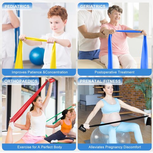 Exercise Bands Resistance Bands for Working Out, Workout Bands with Different Strengths, Elastic Band for Exercise, Physical Therapy Equipment, for Yoga, Strength Training, Pilates, Stretching