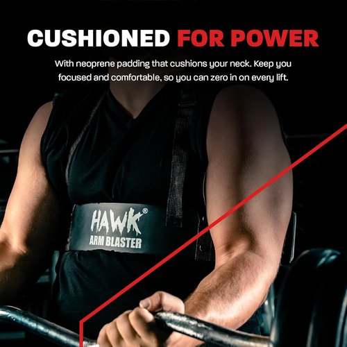 HWK Arm Blaster for Biceps & Triceps, Heavy Duty Aluminum Bicep Blaster with Thick Neoprene Padding for Neck Support, Adjustable Straps for Weightlifting & Bodybuilding, Portable Arm Workout Equipment