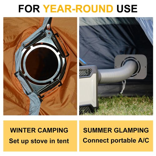 AYAMAYA DIY Hot Stove Jack - Stainless Steel Clip-On with 6" Chimney Hole for Canvas, Bell, Yurt Tents - Fireproof Tent Protector for Winter Camping