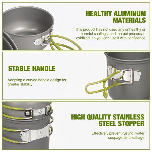 SS SUNSBELL Camping Cooking Set, Non-Stick Camping Pot and Pan Set, Portable Camping Cookware with Foldable Cutlery, 1-2 People Multifunctional Outdoor Cooking Equipment for Hiking, Picnicking