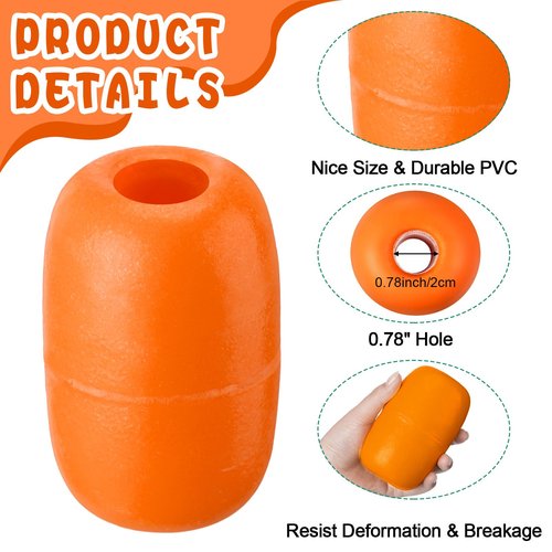 Vertintong 12 Pcs Deep Water Fishing Float 4.72 x 2.75'' Heavy Duty Pool Buoy Float Fishing Marker 0.78 Hole for Kayak Tow Line Anchor Marker Buoy Drift Sock Replace Pool Crabbing Dock (Orange)