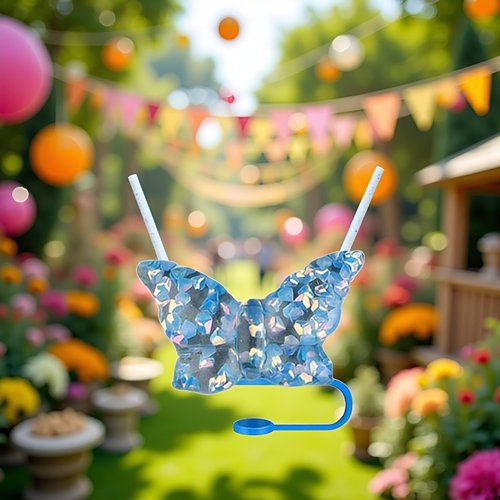 Butterfly Straw Covers for Stanley Cup, Bling Bow Straw Tips Lids Protectors - Dust-Proof, Reusable Silicone - Blue