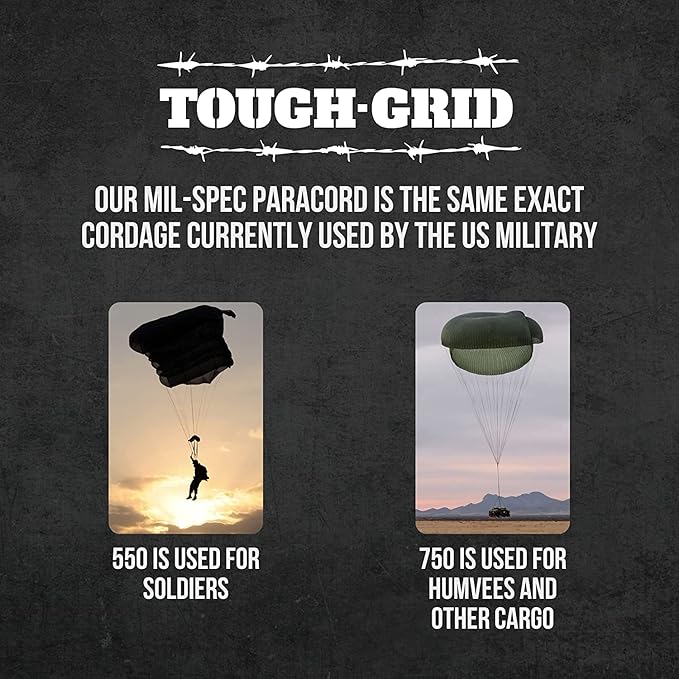 TOUGH-GRID Premium Grizzly Brown Paracord 550 lbs Made in USA Outdoor Survival Nylon Rope Tactical Heavy Duty Strands Parachute Cord Used by US Military Type III Mil-Spec