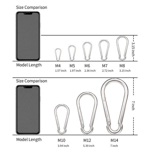 Snowharp Spring Snap Hooks, 3.94" Large Stainless Steel Clips, Heavy Duty Carabiner Clips for Key Chains, Dog Leash, Swing, Hammock, Outdoor Camping, Fishing, Hiking, Lifting and Hanging (M10, Pcs, 2)