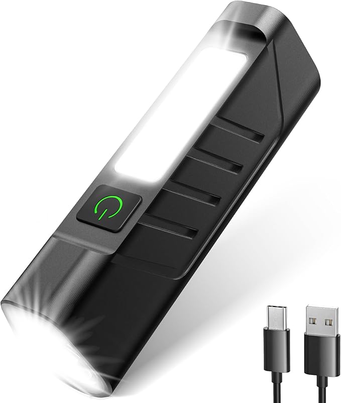Rechargeable EDC Flashlight with Red Beam and White LED Combo, 900 Lumens Portable Pocket Lights, USB-C Charging, IPX4, Triple Sources for Outdoors Emergency Working (Black)