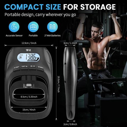 TIPRE 396lbs/180kg Grip Strength Tester, Hand grip Dynamometer, Digital Grip Strength Tester with LCD Display, Adjustable Hand Grip Training Gauge, Hand Exercisers for Sports Home School Use - Black