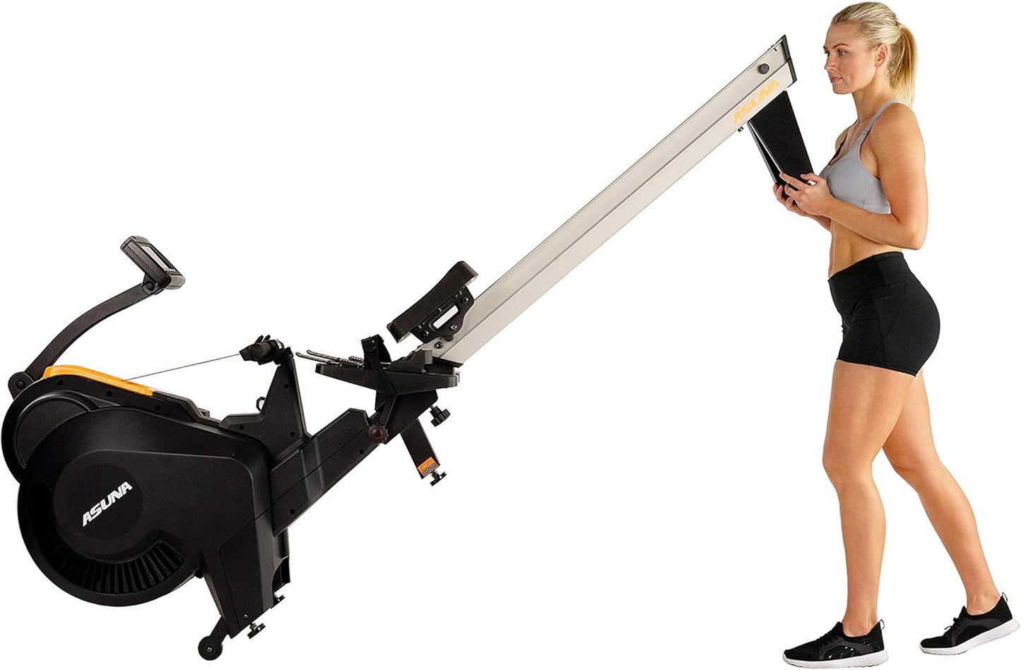 Sunny Health & Fitness Asuna Premium Air + Magnetic Rower Machine w/Extended Aluminium Slide Rail, Cardio Rowing Training Equipment for Home Gym Exercise w/Wide Cushion Seat & Performance Monitor